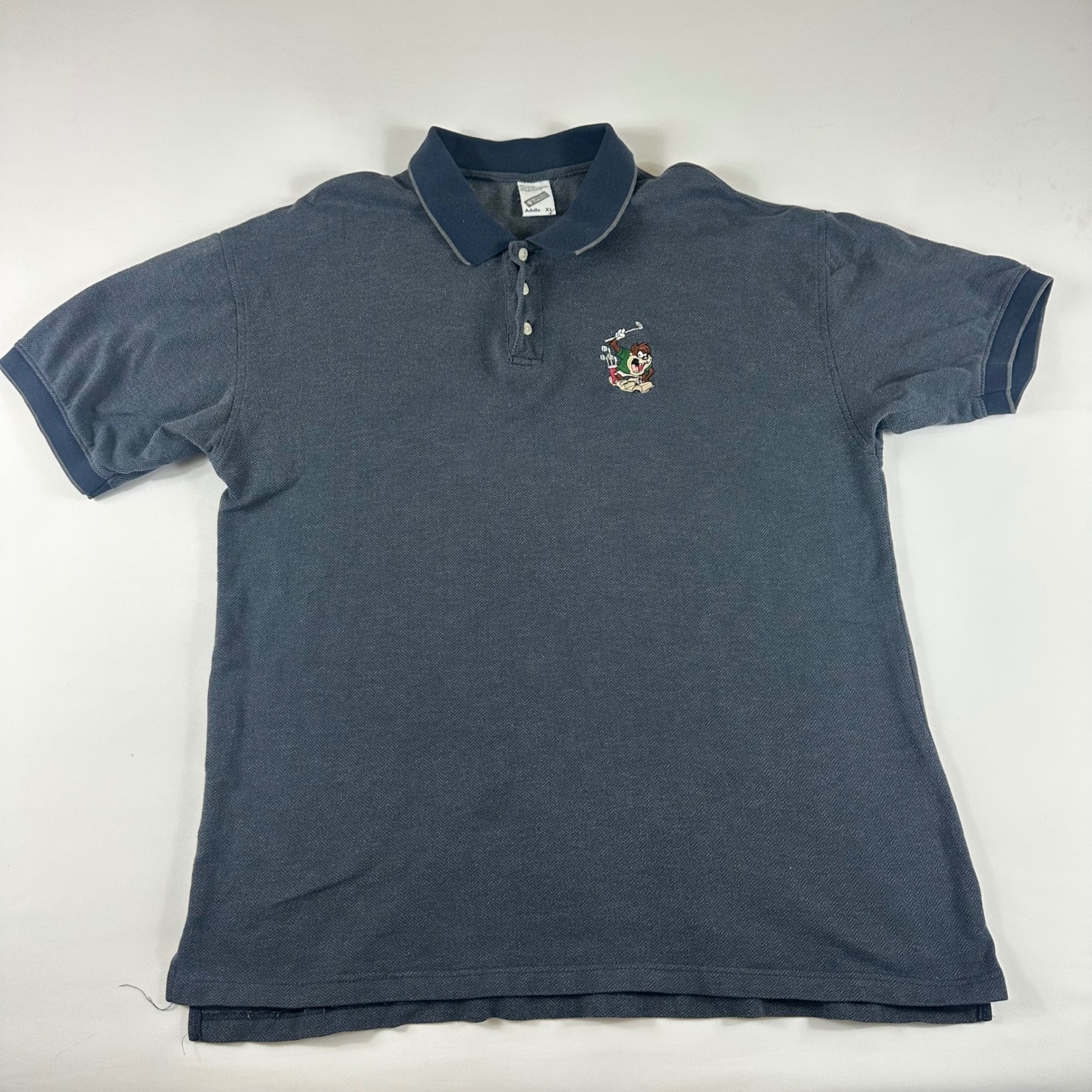 Vtg Warner Bros Studio Tazmanian Devil Golf Polo Shirt Adults Xl Blue Cotton